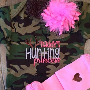 Roupas para bebês meninas, Body para bebês meninas, Princesa caçadora do papai, Body camuflado, Aquecedor de pernas para bebês