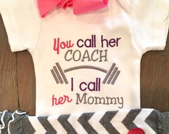 CrossFit Mommy, Baby Girl Clothing, Baby Girl Bodysuit, Baby Girl Outfit, Embroidered