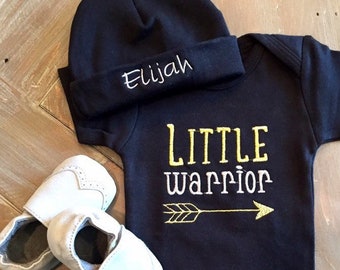 NICU Baby Outfit, Baby Boy Clothes, Little Warrior, Boho Baby Outfit, Baby Gift, Embroidered Bodysuit, Baby Boy Clothing, Baby Clothing