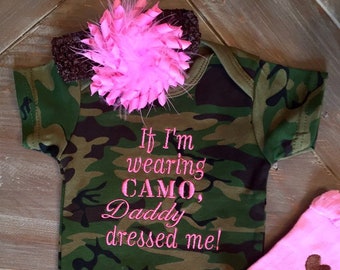 Camouflage Clothing, Baby Girls' Clothing, Camo Baby, Baby Girl Clothes, If I'm Wearing Camo Daddy, Baby Girl Outfit, Baby Gift