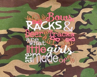 Baby Camouflage, Baby Girl Clothes, Bows Racks and Deer Tracks are what Little Girls are Made of, Baby Girl Bodysuit