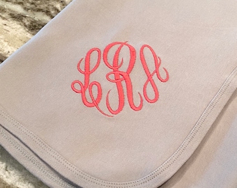 Baby Blanket, Receiving Blanket, Personalized Baby Blanket, Monogrammed with Embroidery