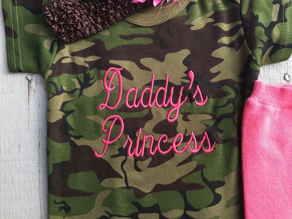 Camo Baby Clothes Baby Camo Outfit Baby Girl Clothes Daddy s Princess Embroidered Bodysuit Hair Accessories Baby Shower Gift
