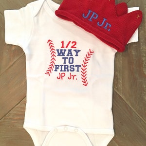 Baby Boy Clothes, Half Birthday Outfit, Personalized Crown, Embroidered Bodysuit image 3