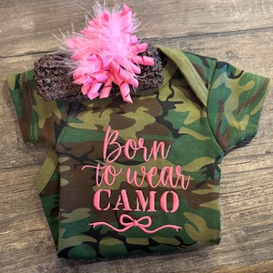 Camouflage Clothing, Baby Girls' Clothing, Camo Baby, Baby Girl Clothes, Born to Wear Camo, Gender Reveal, Birth Announcement, Baby Gift