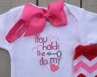 Baby Girl Clothes, Valentine's Day Outfit, 1st Valentine's Day, You Hold the Key to My Heart, Girls' Clothing, Baby Girl Clothing Set