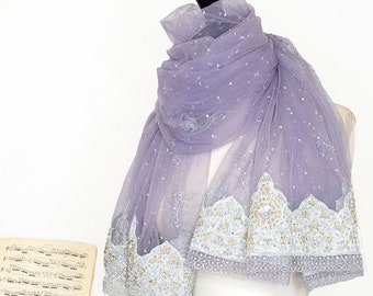 light purple wedding shawl · beaded bridal wrap · lilac lavender brides coverup · mother of the bride · silver embroidered indian shawl