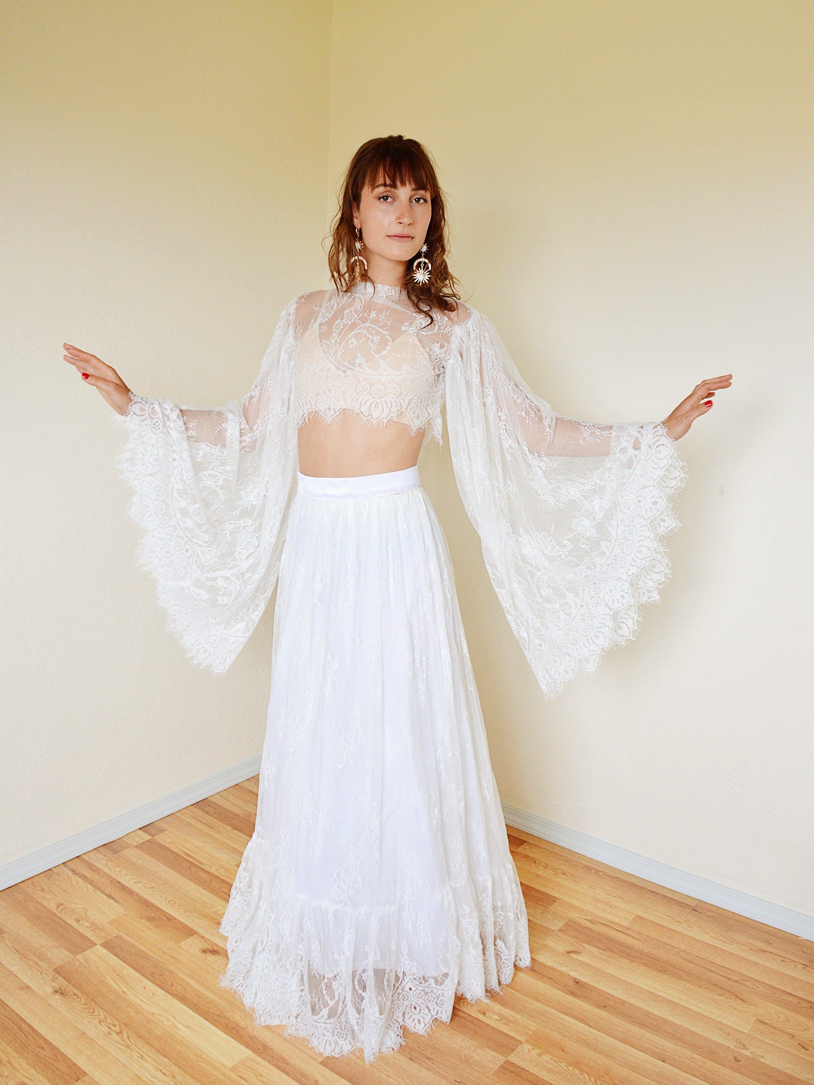 Lace Wedding Separates Crop Bridal Top Ruffled Bridal Skirt Etsy