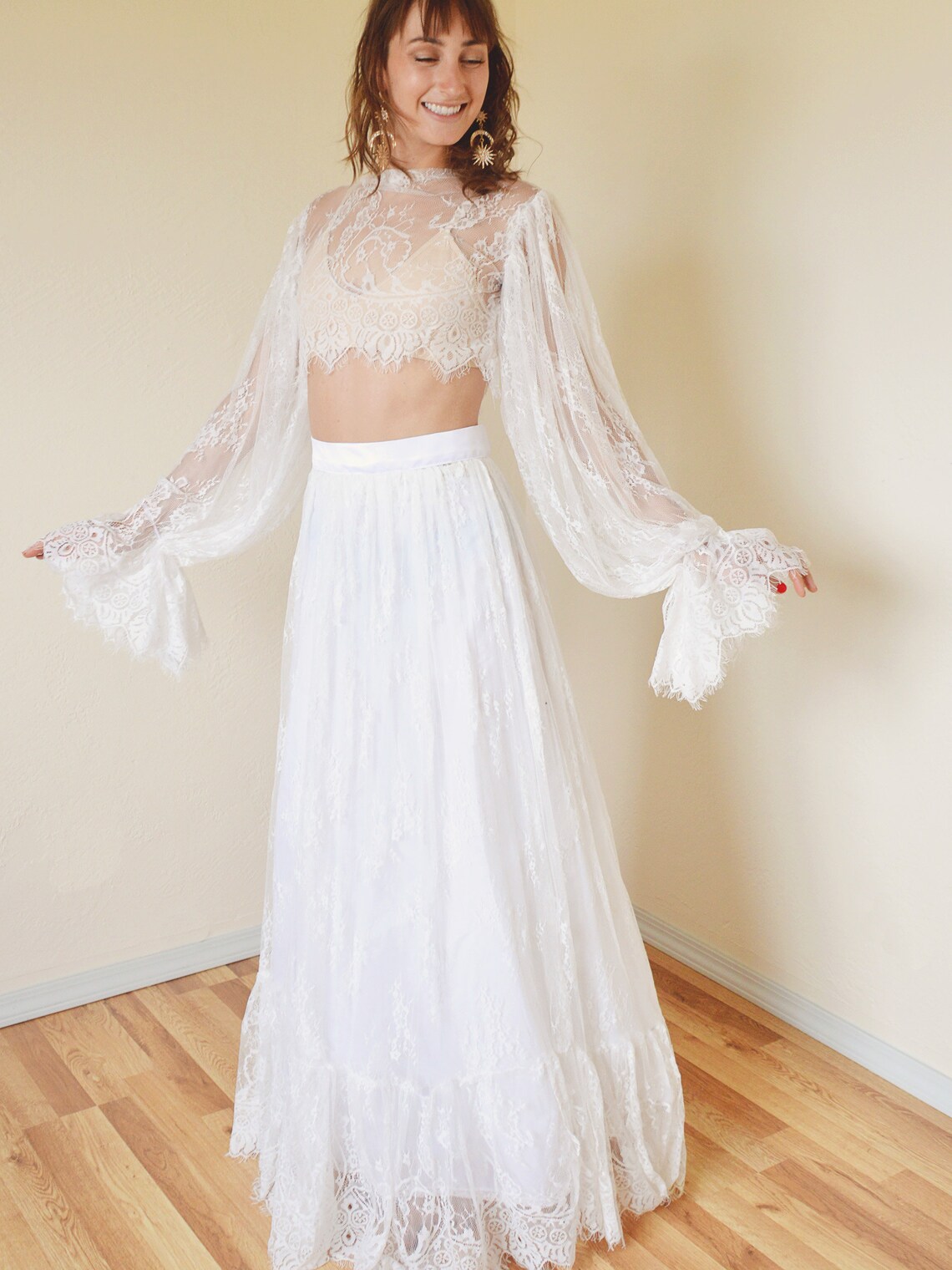 Lace wedding separates crop bridal top ruffled bridal skirt Etsy
