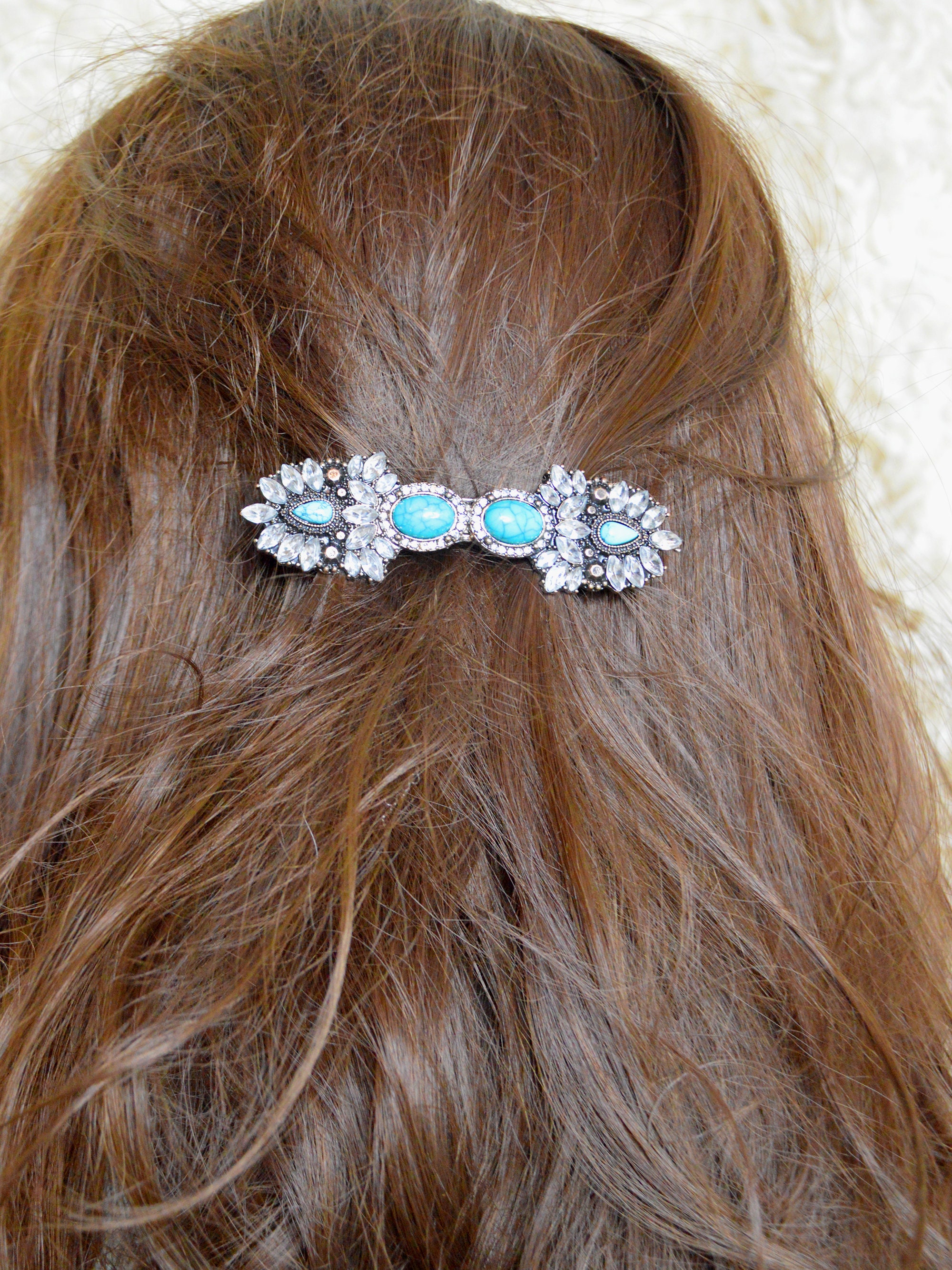 Wedding barrette turquoise hair clip rhinestone barrette Etsy