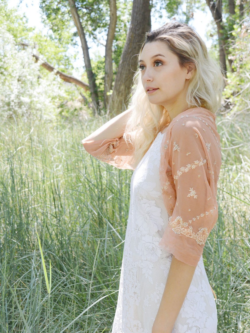 wedding coverup formal evening jacket indian wedding light orange bolero bridal jacket embroidered jacket peach wedding shrug