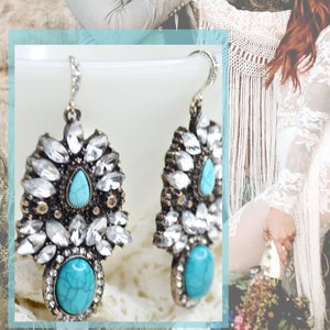 silver, gold, or rose gold turquoise bridal earrings * crystal dangles, drop earrings * blue vintage * bohemian wedding jewellery