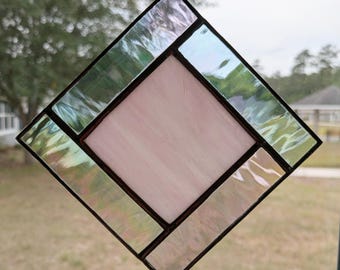 Pink Geometric Stained Glass Suncatcher: Iridescent Window Decor