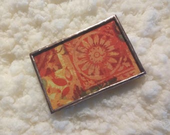 Orange Sunflower Fabric Pocket Mirror with Velvet Pouch (2"x3")