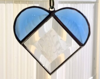 Blue Stained Glass, Blue Suncatcher, 3 Bevels with Frosty Center 3.5"