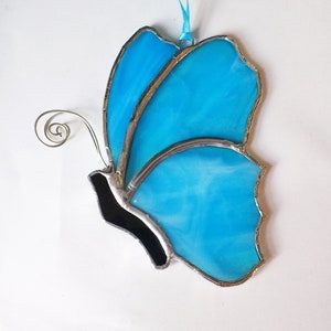 Whispy Blue Stained Glass Butterfly Suncatcher for Window Hanging, Personalize Your Color