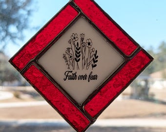 Red Stained Glass Faith Over Fear Frame Religious Gift Bible Verse Encouragement Magnet