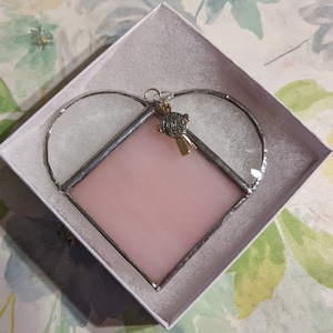 Christian Gift, Stained Glass Heart, Suncatcher, Pink Glass Heart, Window Hanging, But First Pray