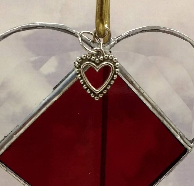 Red Stained Glass Suncatcher, JANUARY Birthstone Heart, Garnet Birth Month Sun Catcher image 2