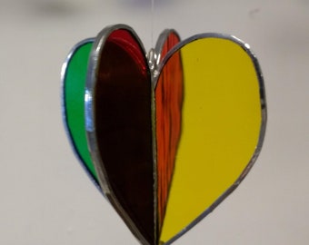 3D glas-in-lood hart Suncatcher ~ Een kleurrijk hangend raam