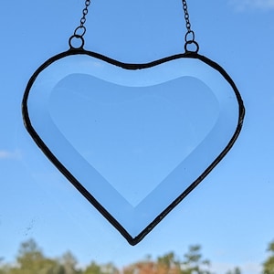 Stained Glass Heart, Clear Bevel, Etch a Letter, Window Hanging, Bevel, Clear Glass Heart, Ornament
