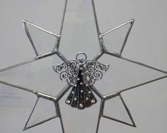 Stained Glass Clear Star Suncatcher with or without Angel Embellishment, Beveled Star, Gift for Her, Christmas