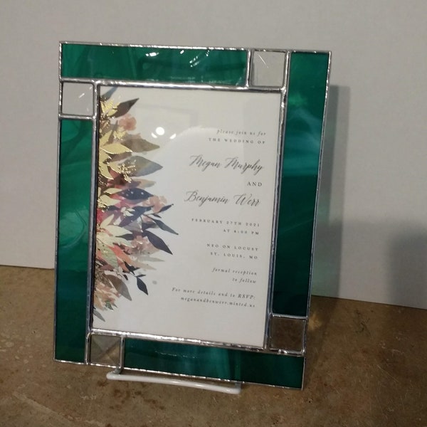 Stained Glass Wedding Invitation Keepsake Frame ~ Simply Elegant with Bevels Frame ~ Custom Made to Your Orders ~ Anniversary Gift