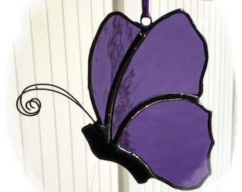 Stained Glass Textured Purple Butterfly Suncatcher for Window Hanging. Personalize Your Color
