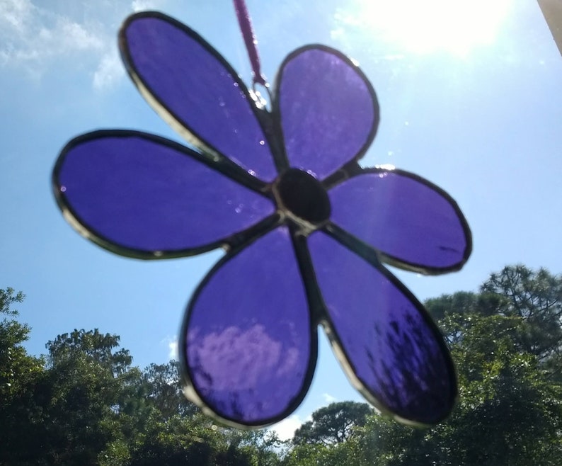Purple Daisy Suncatcher for Window Stained Glass Flower Etsy