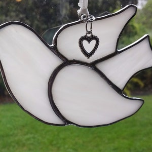 White Stained Glass Bird Suncatcher Wedding, Baptism, Confirmation Gift, Choose Charm and Color