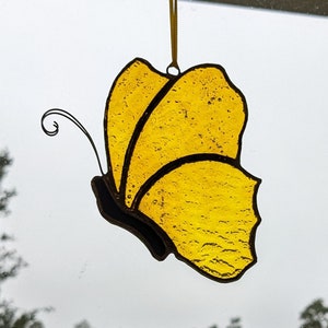 Stained Glass Yellow Butterfly Window Hanging Suncatcher, Personalize Your Color