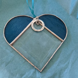 Sympathy ~ Forever In My Heart ~ 5" Blue Stained Glass Heart Suncatcher ~ Personalize Color and Name