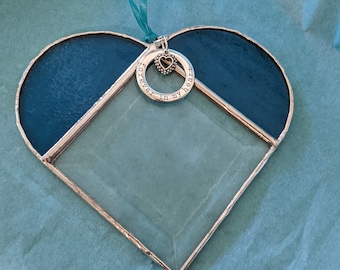 Blue Stained Glass Heart Suncatcher: Sympathy Gift, 5 inch