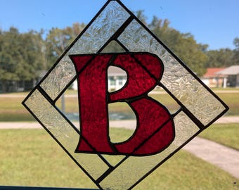 Personalized Stained Glass Initial Suncatcher: Custom Letter Art,  7.25"  Diamond