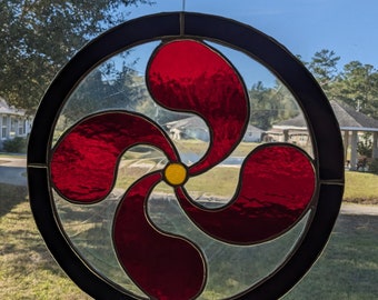 Stained Glass Hex Sign: PA Dutch Rain Symbol Window Hanging