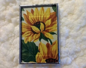 Sunflower Pocket Mirror 2"x3"- Fabric Stained Glass Purse Mirror-Velvet Pouch-Makeup Tools