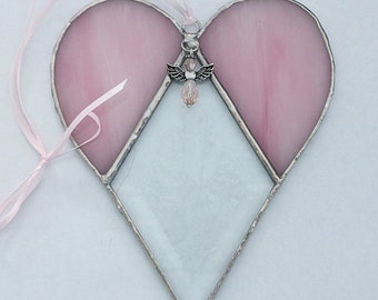 Pink Stained Glass Heart Suncatcher: Guardian Angel Sympathy Gift