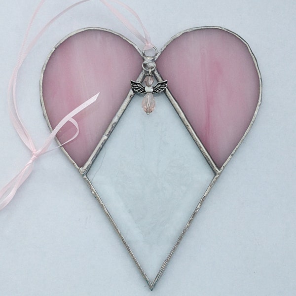 Pink Stained Glass Heart Suncatcher: Guardian Angel Sympathy Gift
