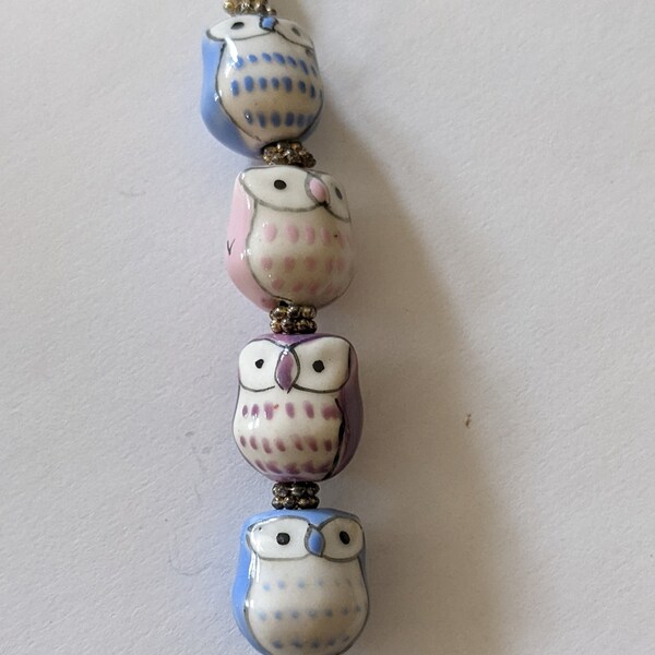 Ceramic Owls Ceiling Fan Pull, Blue, Pink, Purple, Light Pull, Rearview Mirror Car Charm, Pull Chain Accessories