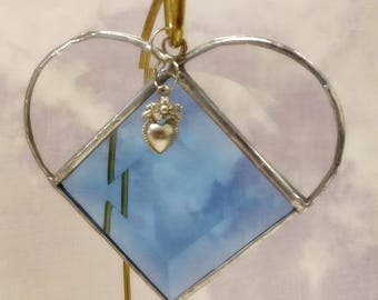 Stained Glass Heart DECEMBER Birthstone, Blue Suncatcher