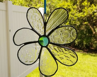 Clear Daisy Suncatcher, Stained Glass Flower Suncatcher, Hanging Window Decoration