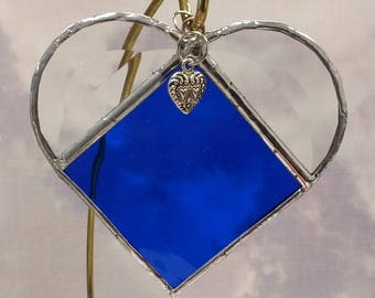 SEPTEMBER Birthstone Heart, Stained Glass , Blue Heart, Stained Glass Suncatcher, USA
