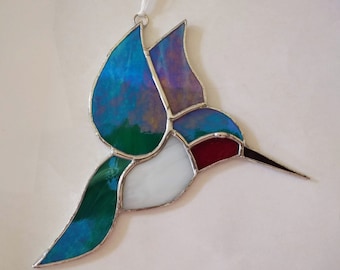 Stained Glass Hummingbird Suncatcher - Handmade in USA Sun Catcher. Gift for Home