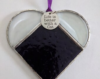 Cat Suncatcher, Cat Lover Gift, Stained Glass Heart Sun Catcher, Personalize Your Color