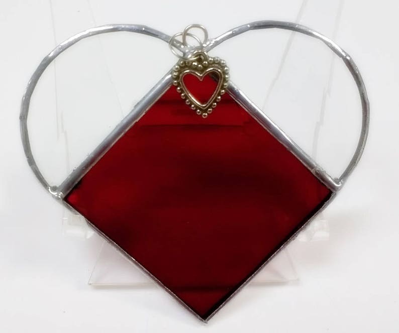 Red Stained Glass Suncatcher, JANUARY Birthstone Heart, Garnet Birth Month Sun Catcher image 3