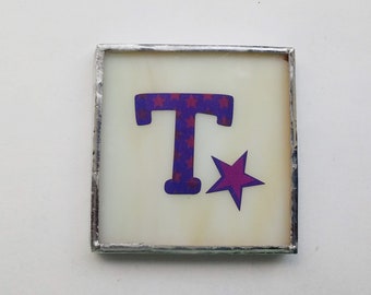 T Initial Magnet - Stained Glass with Magnet or Hook and Loop Dots