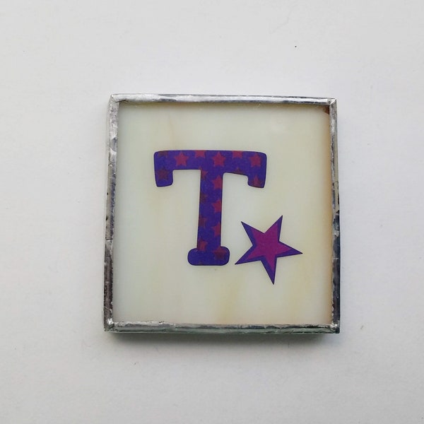 T Initial Magnet - Stained Glass with Magnet or Hook and Loop Dots