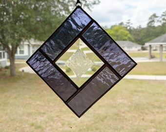 Purple Geometric Stained Glass Suncatcher: Home Decor (5.75")