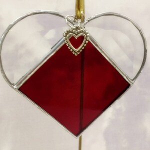 Red Stained Glass Suncatcher, JANUARY Birthstone Heart, Garnet Birth Month Sun Catcher image 1