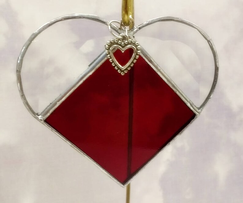 Red Stained Glass Suncatcher, JANUARY Birthstone Heart, Garnet Birth Month Sun Catcher image 1